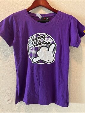 NWT HOMEGROWN Purple Graphic Tee with Shaka’s & Palaka’s Print, Sz XS